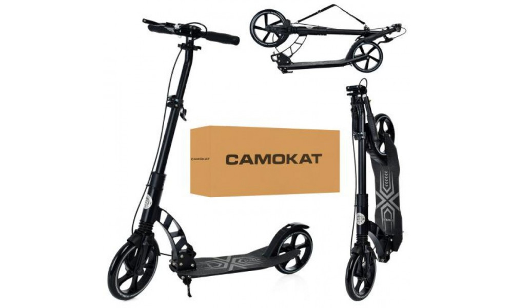 Самокат SR 2-061-B (1шт) взросл,алюм,кол2штПУ230-200мм,руль92/101см,поднож32-13с,ручн.торм,замок,чер