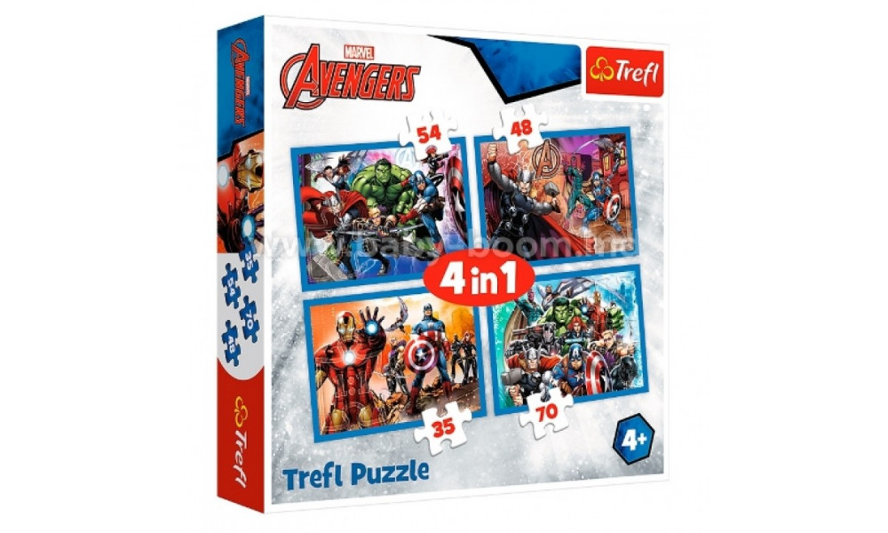 Пазли - (4в1) - "Відважні месники" / Дісней Марвел/Trefl 34310