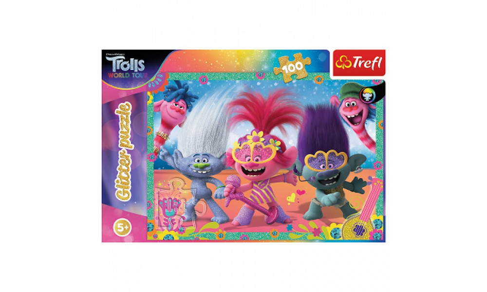 Пазли -(100 елм.) Глітерні  - "Блискавичні тролі" / Тролі/Trefl 14822