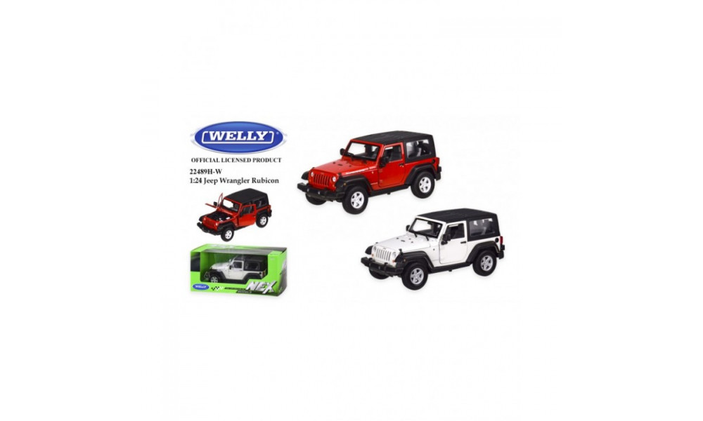 Машина метал 22489H-W  "WELLY" 1:24 JEEP WRANGLER RUBICON, 2 кольори,