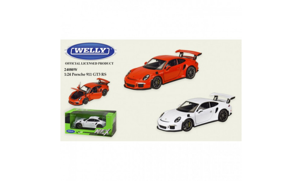 Машина метал 24080W "WELLY" 1:24 PORSCHE 911 GT3 RS, 2 кольори,