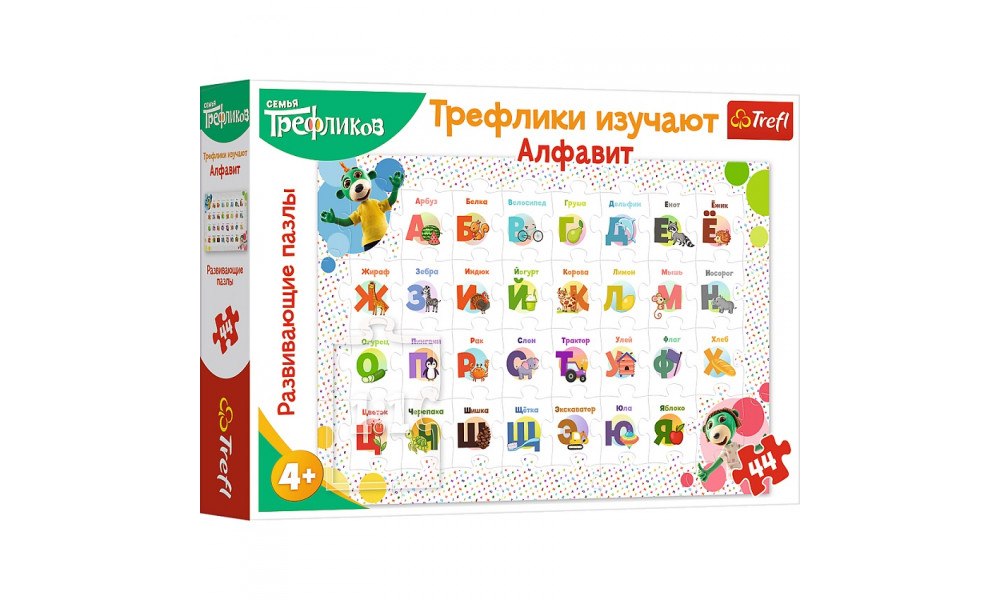 Пазли навчальні - (44 елм.) - "Трефлики вивчають алфавіт"  / Сім'я Трефликів/Trefl 15581