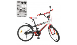 Велосипед детский PROF1 20д. Y20325 (1шт) Inspirer,SKD45,черно-бел-красн(мат),фонарь,зв,зерк,подножк